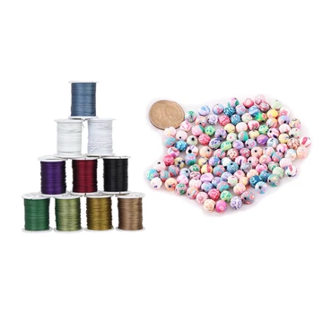 

10 Rolls Mixed Color Cord Steel Beading Wire String 0.45 mm Thread DIY Jewelery & 100Pcs Beads Jewelry Accessory Ceramic Round 1