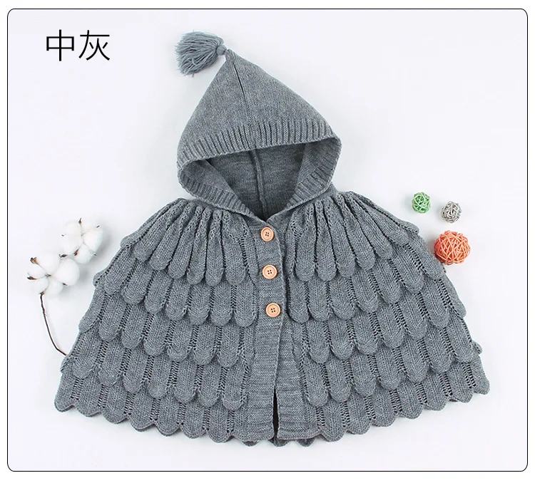 Вязаное стильное цветное пончо для младенцев; детская накидка с капюшоном; Одежда для девочек с вырезом