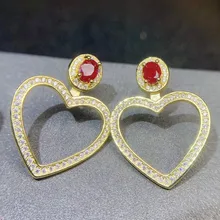 Серьги-гвоздики с натуральным Рубином в форме сердца,, Настоящее серебро 925 пробы, хорошее ювелирное изделие, 0.35ct* 2 шт, драгоценный камень# S99254