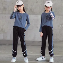 

New Sport 100% Cotton Spring Summer Girls Clothing Suits Hoodies Sweatshirts Kids Teenager Outwear Two Piece Beach High Quality