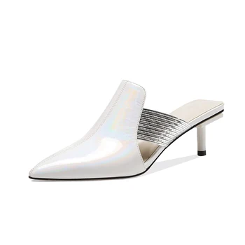 

Genuine Leather Women High Heels slippers poined toe Party Wedding Shoes Woman Summer Sandals women Pumps