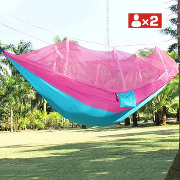 

Double Hammock with Mosquito Net Portable Travel Camping Hanging Hammock Swing Lazy Chair Canvas Hammocks Outdoor Furniture