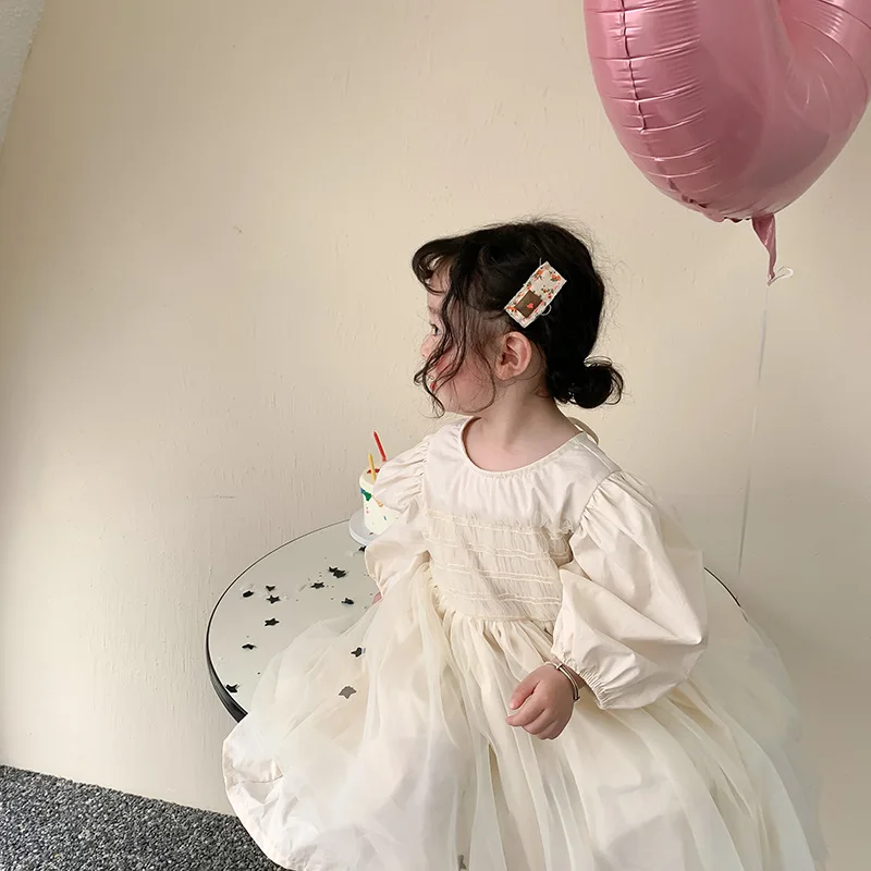 baby dresses for wedding 2022 Spring New Korean Style Baby Girls Princess Dresses Puff Sleeve Solid Color Ball Gown Toddlers Kids Party Dress fancy baby dresses