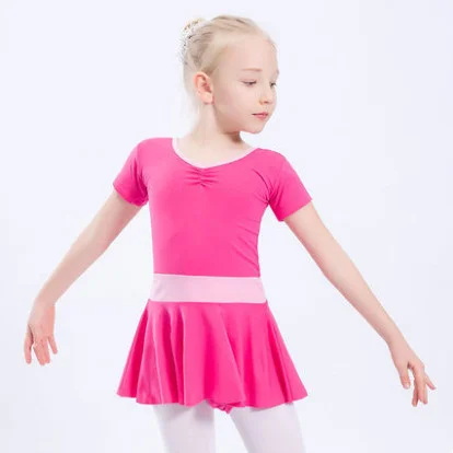 Children Cotton Gymnastics Leotard Ballet Dress Kids Short Sleeve Dance Leotard Tutu Dance Wear Ballerina Clothes for Girls - Цвет: Rose red