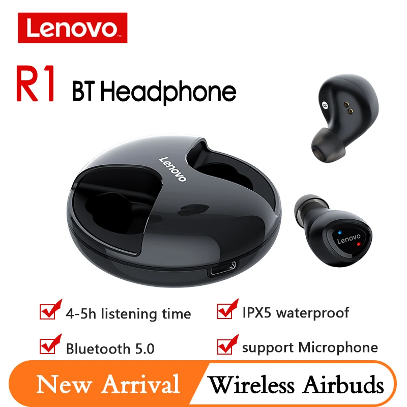 Lenovo Беспроводной наушники Bluetooth 5,0 наушники-вкладыши TWS Bluetooth наушники IPX5 водонепроницаемый true Беспроводной наушники С микрофоном