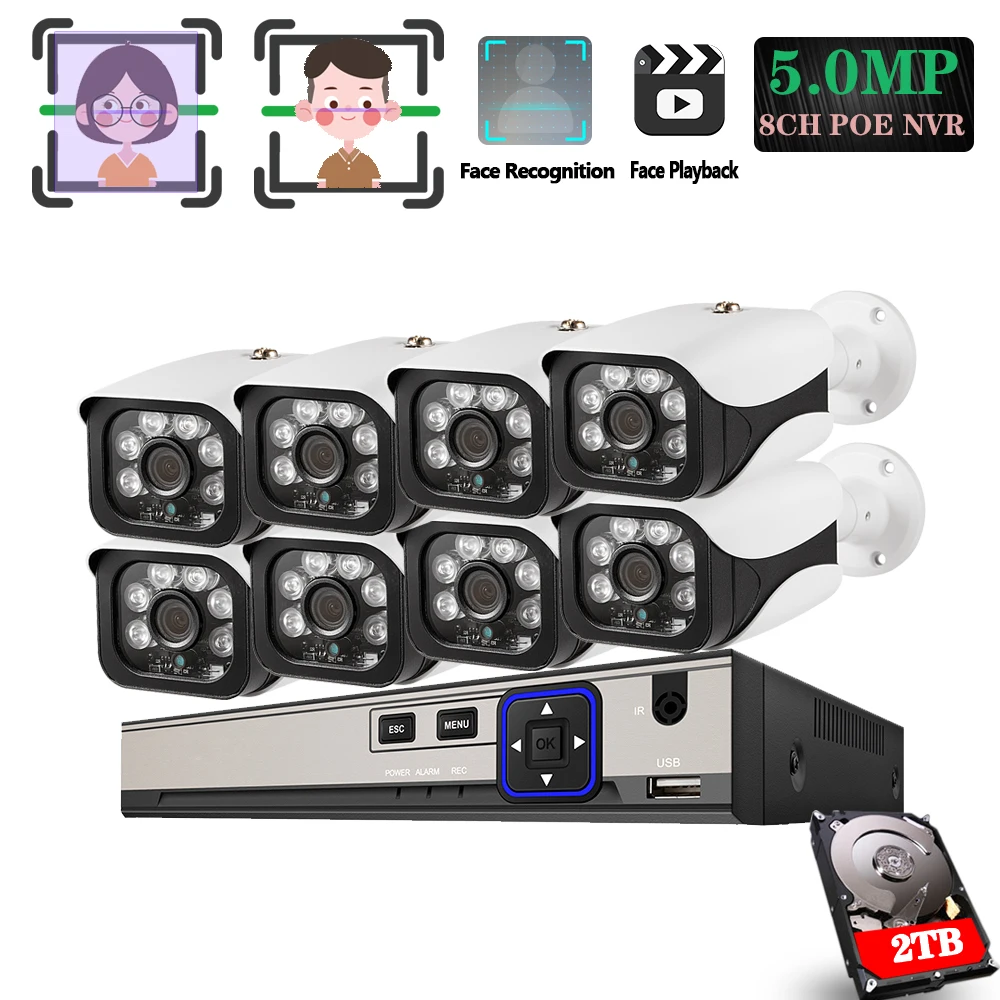 POE NVR 8CH Full HD 5MP Kit Security 6PCS IR Leds Array IP-камера система видеонаблюдения вилла