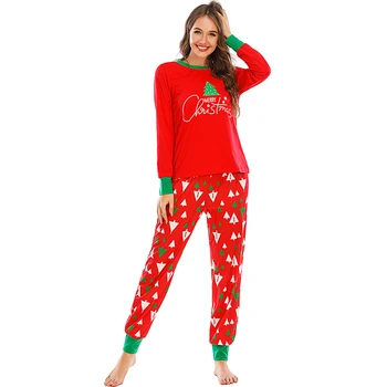 

For 2020 Christmas Clothing Nightgown Family New Year Pajamas New Tops+Pant Women's Long Sleeve Sleepwear Set Home Wear Pajamas