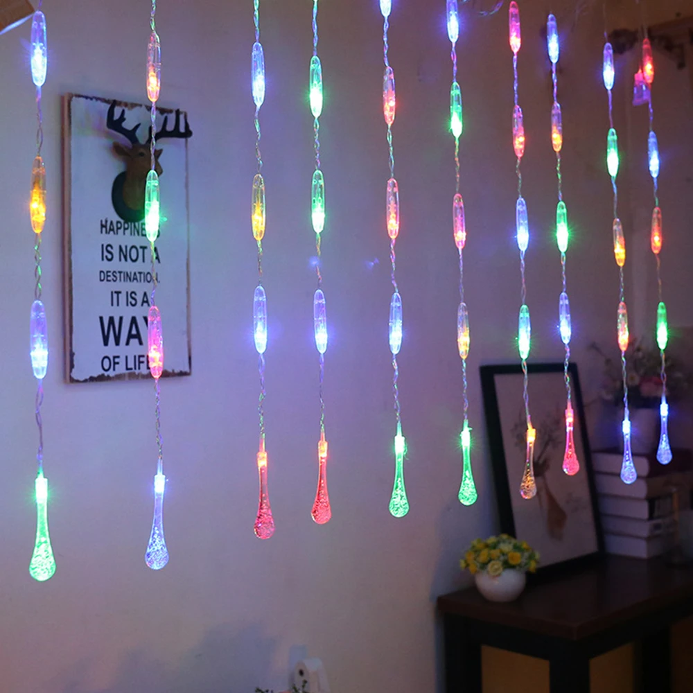 

LED 2.5MX0.6M Water droplets curtain string lights 220V EU Christmas Garlands Fairy light Outdoor For Party Holiday Decoration