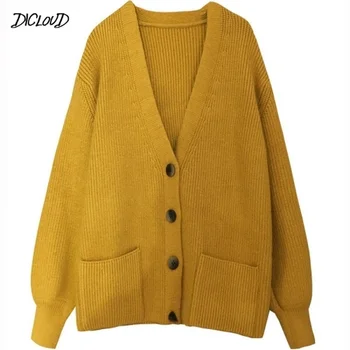 

Women Cardigans Sweater Women V Neck Solid Loose Knitwear Single Breasted Casual Knit Cardigan Outwear Winter Jacket Coats