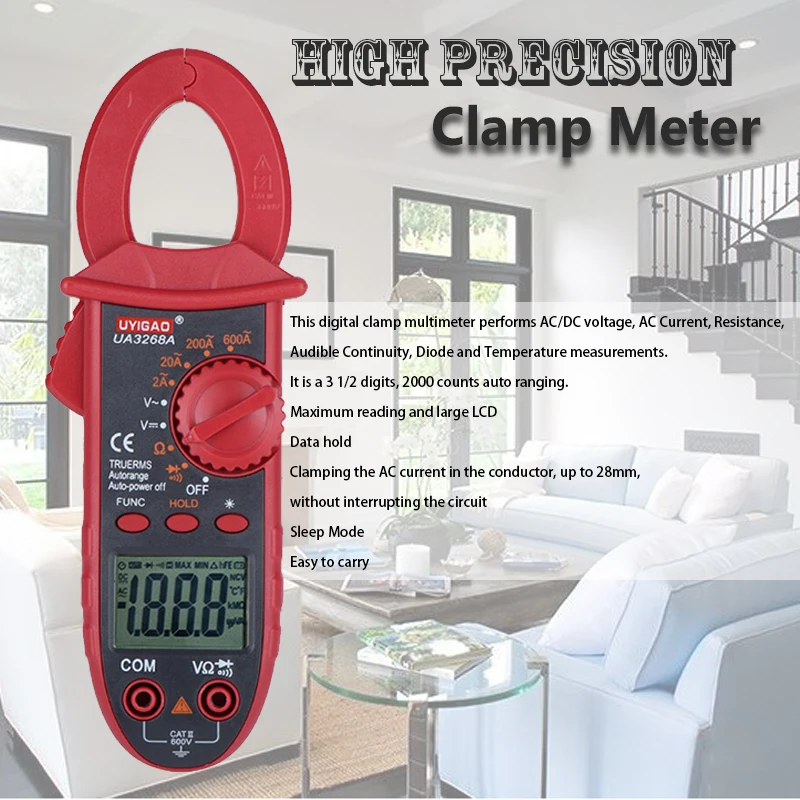 

QHTITEC Professional Digital Clamp Multimeter TRMS Resistance Ohm Tester AC/DC Clamp Ammeter Testers Voltmeter Contact Meter