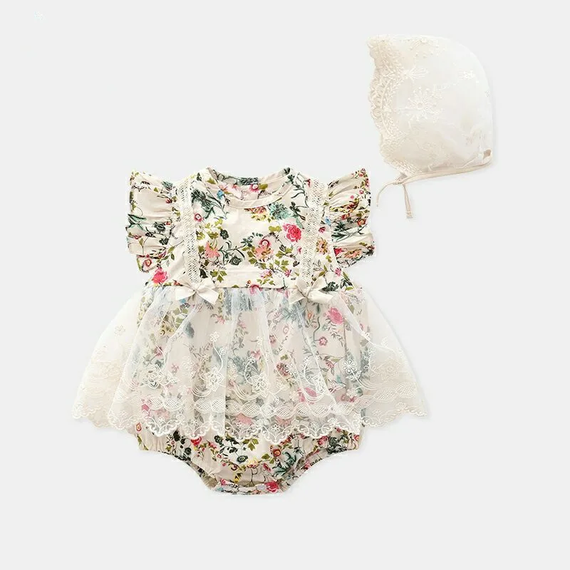 Baby Clothes Sets Newborn Infant Sunsuit Girls Bodysuit+Lace Hat 2pcs/set Floral Print Jumpsuit Outfits 0-18M Baby Clothes Sets Newborn Infant Sunsuit Girls Bodysuit+Lace Hat 2pcs/set Floral Print Jumpsuit Outfits 0-18M