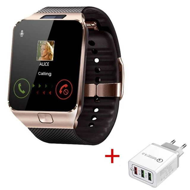Gold With Charger2 Смарт-часы для мужчин браслет Bluetooth поддержка вызова камера 2G TF карта многофункциональные умные часы для Android IOS Reloj Inteligente - Цвет: Gold With Charger2