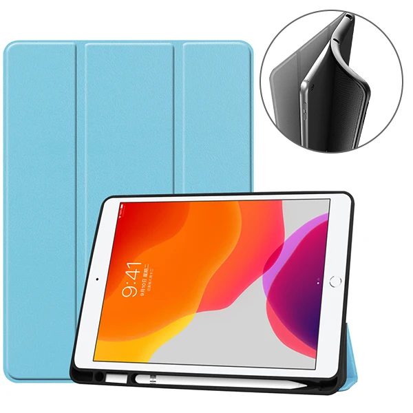 Blue Чехол для всех-New iPad 7-го поколения 10,2 дюймов планшет, чехол с держателем карандаша-мягкий ТПУ задняя трехстворчатая подставка умный чехол - Цвет: Blue