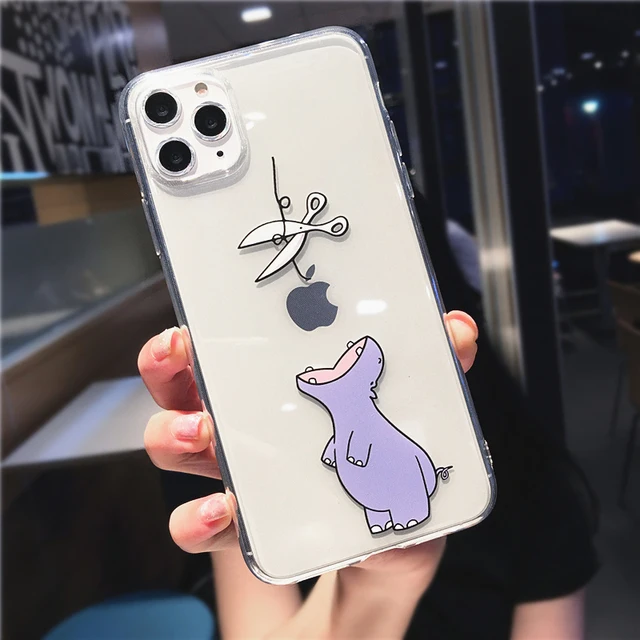 Cute Cartoon Animal Giraffe Clear Phone Case For iPhone 13 Pro Max 12 Mini 11 X XS XR 7 8 Plus 6s Couple Transparent Soft Cover hippo