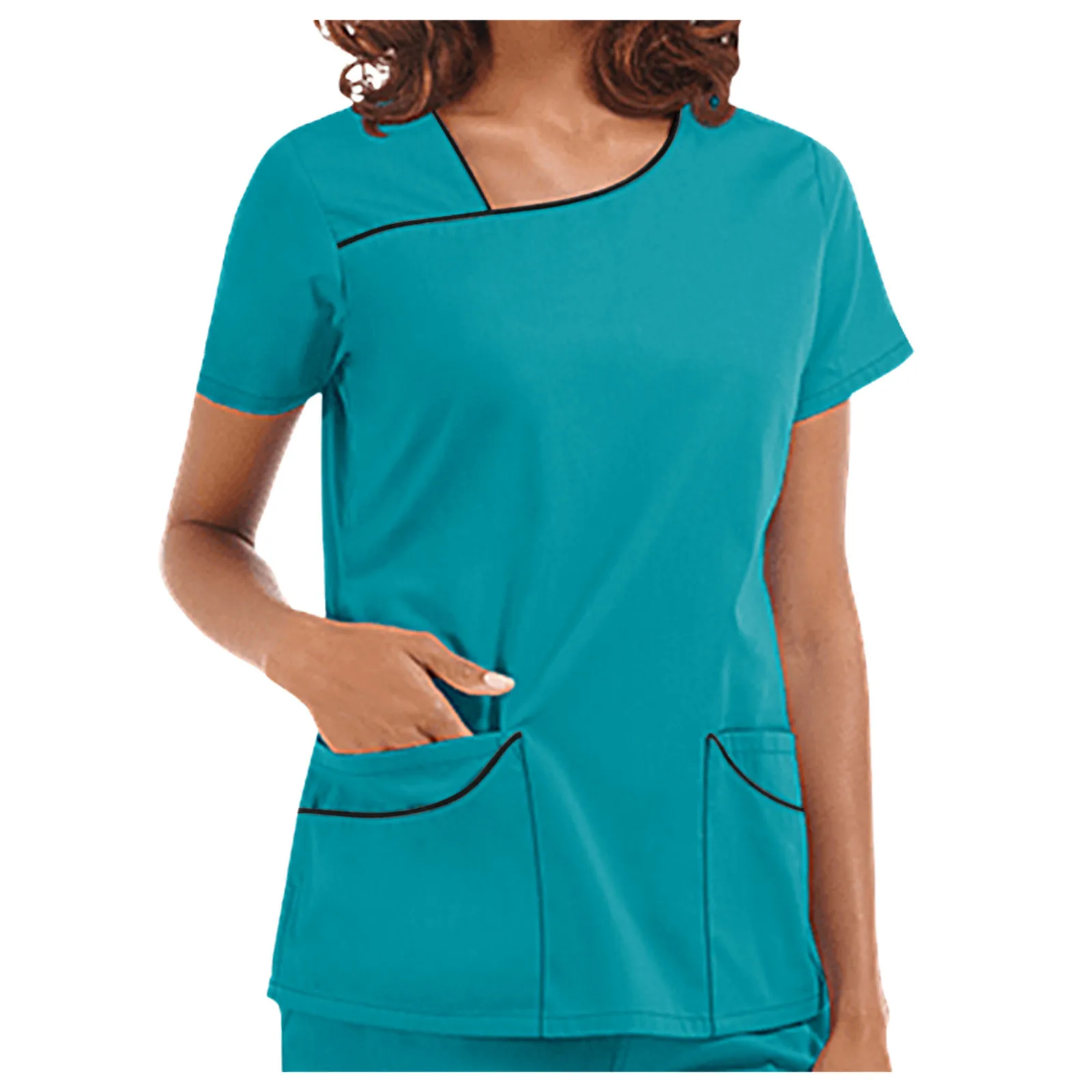 Women's T-Shirts Top Short Sleeve V-neck Pocket Care Workers T-Shirt Tops Women's Clothing Female Harajuku T-shirt Кофта 2