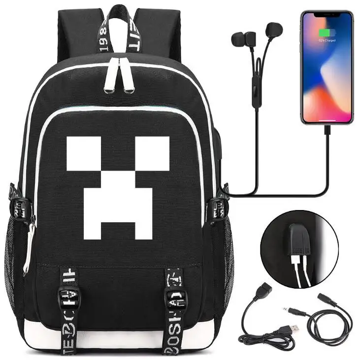 

Minecraft Plaid Backpack Creeper Boys Girls USB Laptop Book School bag Capacity Bagpack Teenagers Schoolbags Student Mochilas