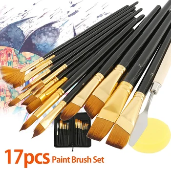 

17Pcs Paint Brushes Watercolor Gouache Soft Oil Paint Shape Round Pointed Tip Pen Painting Brush Set Art Supplies