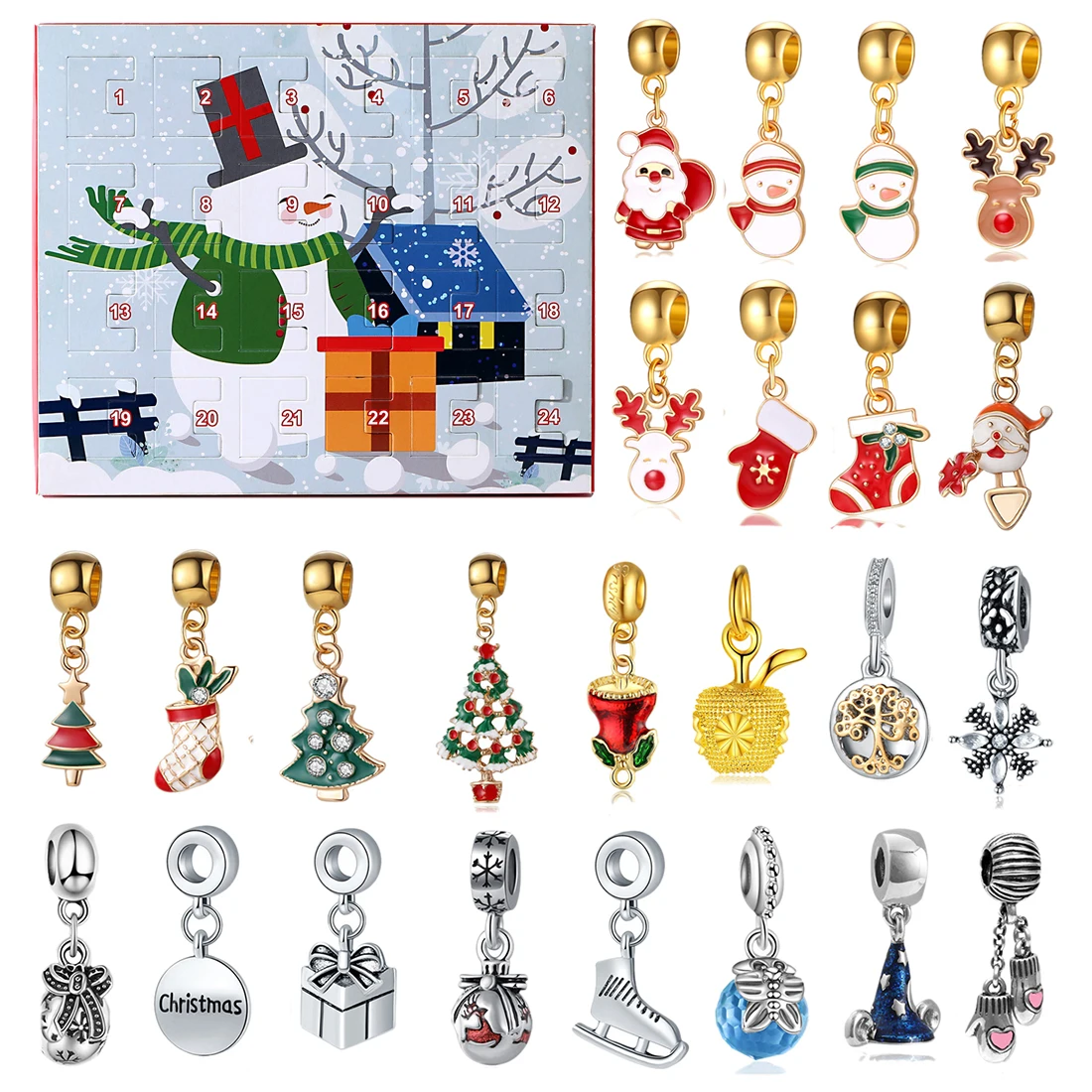 

Christmas Calendar Gift Box DIY Merry Christmas Advent Calendar Pendants with 24 Small Accessories Type 2