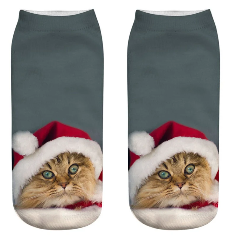 Забавные милые женские короткие носки с объемным принтом котенка; модные зимние носки унисекс; Рождественский подарок с рисунком кота; Прямая поставка - Цвет: 22
