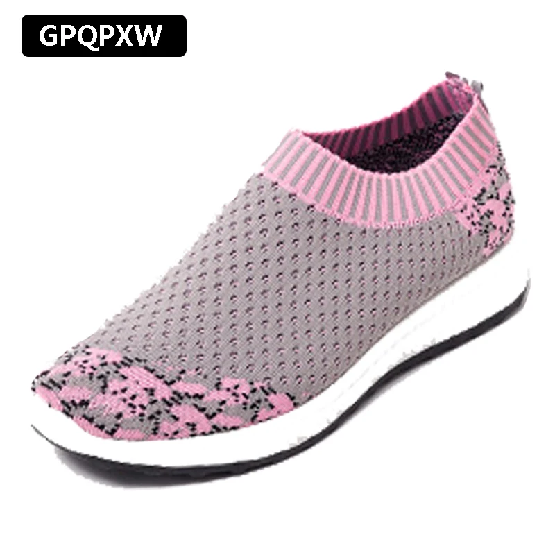 

2019 Fashion Non-slip Two-color Lazy Shoes Light Elastic Socks Ladies Sports Shoes Fly Woven Breathable Wear Tennis Casual Shoes