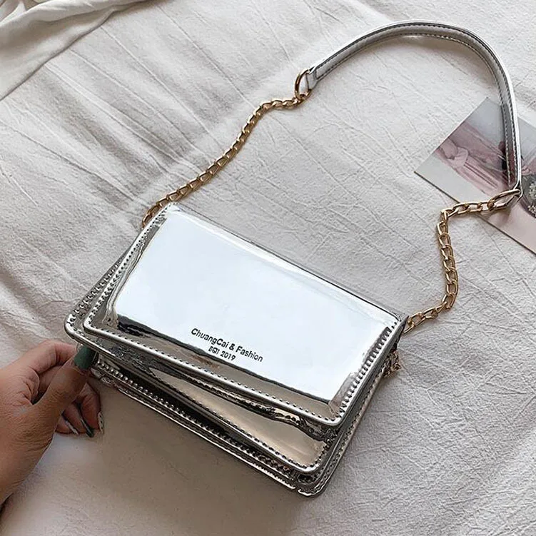 

High Grade Sense Bag Women's 2019 New Style Fashion Korean-style Chain bai da xiao Square Bag Fashion Patent Leather Crossbody B