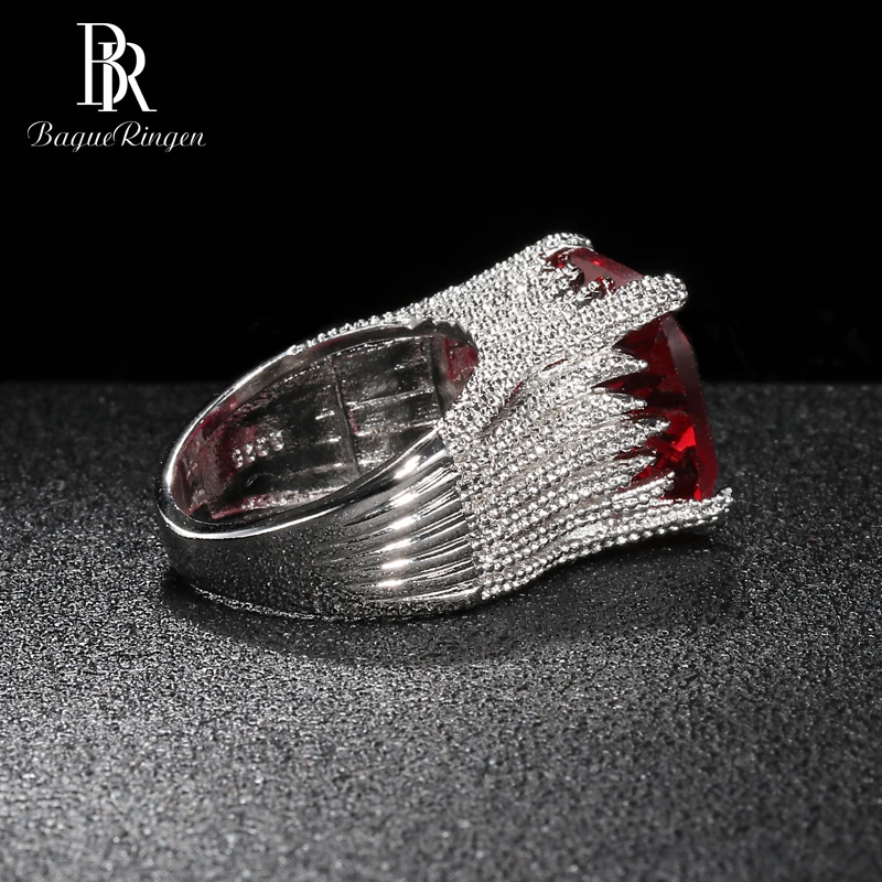 Bague Ringen, роскошное рубиновое кольцо для женщин, геометрическое классическое серебряное 925 ювелирное изделие, большие драгоценные камни, для банкета, королевы, размер 6, 7,8, 9,10 Вечерние