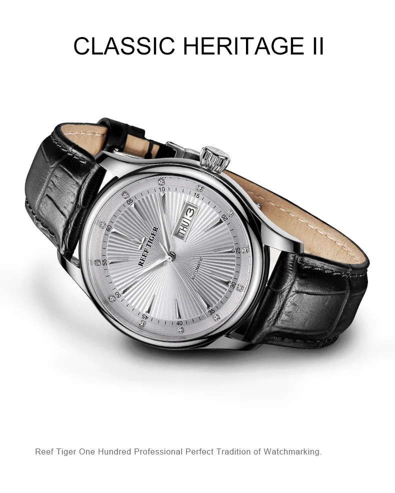 Мужские автоматические наручные часы, мужские часы Reef Tiger, люксовый бренд, водонепроницаемые механические наручные часы с кожаным ремешком, reloj RGA8232