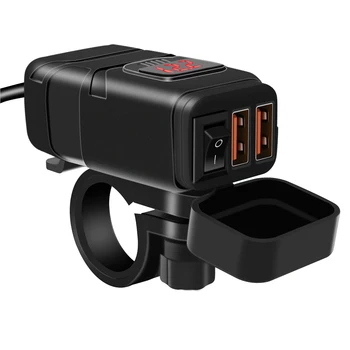 

Motorcycle Handlebar Charger Dual USB Charger QC3.0 Fast Charging With Waterproof Cover Digital Voltmeter​ For GPS Phone Tablets