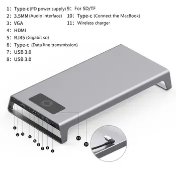 

New Type-C Multi-function Extension Dock Station Base with USB 3.0 Data Transmission