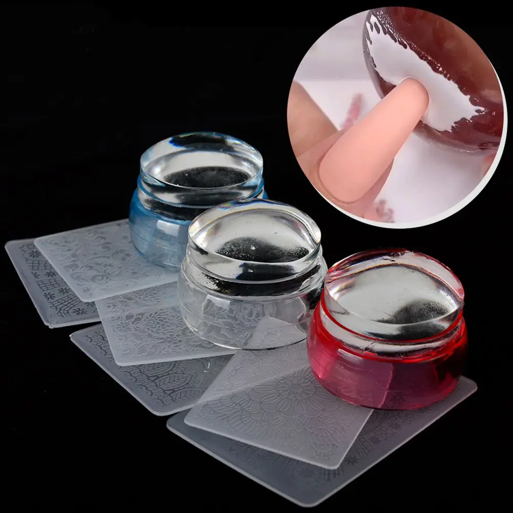Clear Nail Stamper Set Silicone Jelly Head Stamping Tools Gel Polish ...