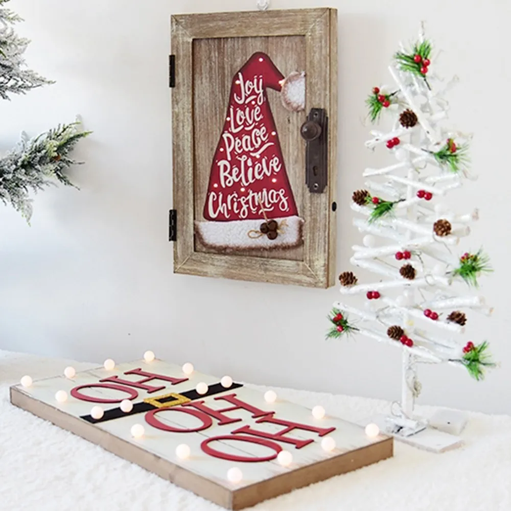 Xmas Decorations Creative Christmas Hat Wall Hanging Ornaments Personality Letter Pattern Wooden Desktop Lighting