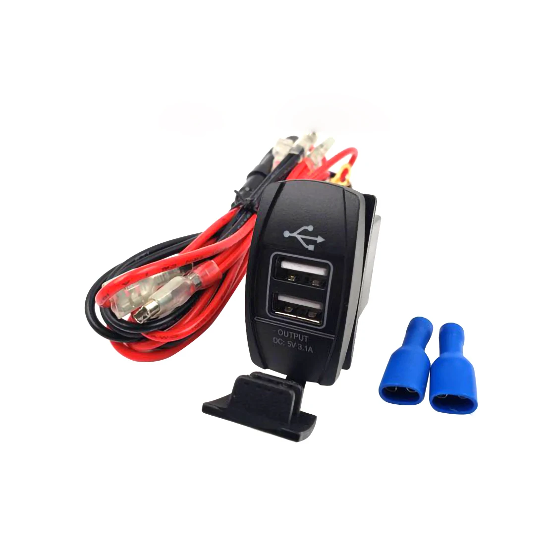 Blue w Fuse Cable 3.1A 5V Выход 12-24V светодиодная универсальная подсветка в машину зарядное устройство водонепроницаемый двойной USB порт зарядки разъем для мотоцикла авто аксессуары - Цвет: Blue w Fuse Cable