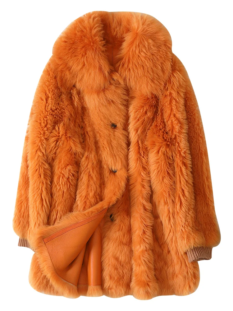 as photo winter fashion new Tuscan fur coat female orange sheep fur coat women hot sale overcoat Ladies outerwear real fur coat - Цвет: as photo