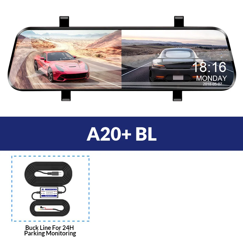 A20-BL E-ACE Автомобильный видеорегистратор Камера 10 дюймов потоковое зеркало заднего вида Dash Cam FHD 1080P Авто регистратор видео регистратор с камерой заднего вида - Название цвета: A20-BL