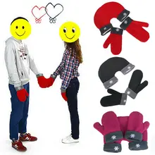 PUDCOCO 3 шт. перчатки дл пар влюбленных флис варежки соединены родитель-ребенок зима теплая ручка двойные перчатки рождественские подарки