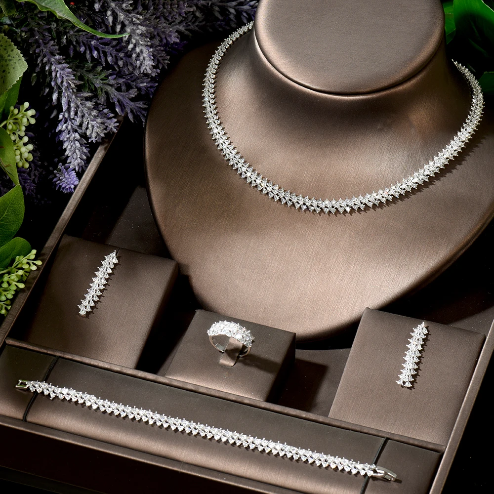 Conjunto de Jóias para o Casamento Hibride Prata Feminino Zircon Cúbico Africano Dubai Nupcial Jóias Artista Bijoux N-1897 Cor 3 Joias e Acessórios