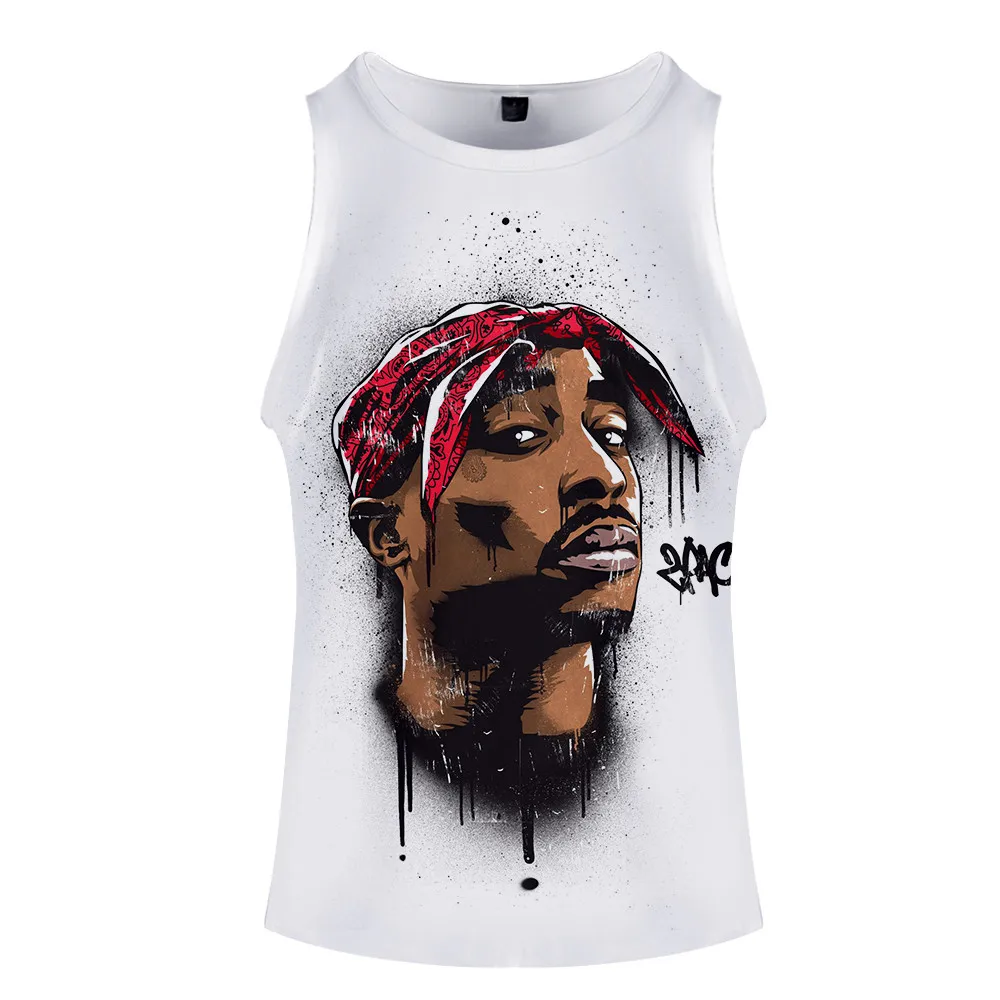 Tupac 2pac, 3d принт, майка, мужская, хип-хоп, без рукавов, рубашка, бодибилдинг, Летний жилет, harajuku, уличная одежда, топы, брендовая одежда