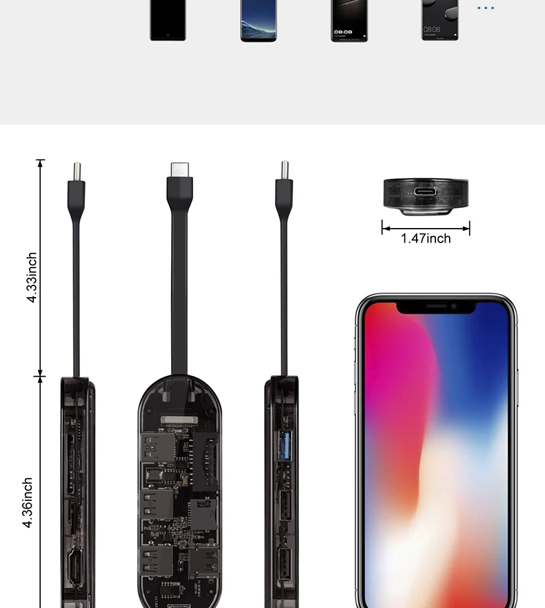 Тип с разъемами типа C и HDMI 7-в-1 док-станция для 3.0hub мульти-Многофункциональный преобразователь ноутбук USB-C док-станция концентратор