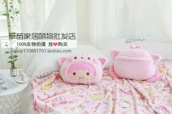 С принтом «Hello кitty»; с рисунками из мультфильма «My Melody Cinnamoroll PomPomPurin маленький Две звезды Подушка Одеяло 2 в 1: складной, стеганый Одеяло Наволочка на диванную подушку, декоративная подушечка
