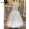 Short Wedding Dresses Summer 2021 Tea Length Robe De Mariée V-Neck Lace appliques Bride Dress Vestido De Novia 3