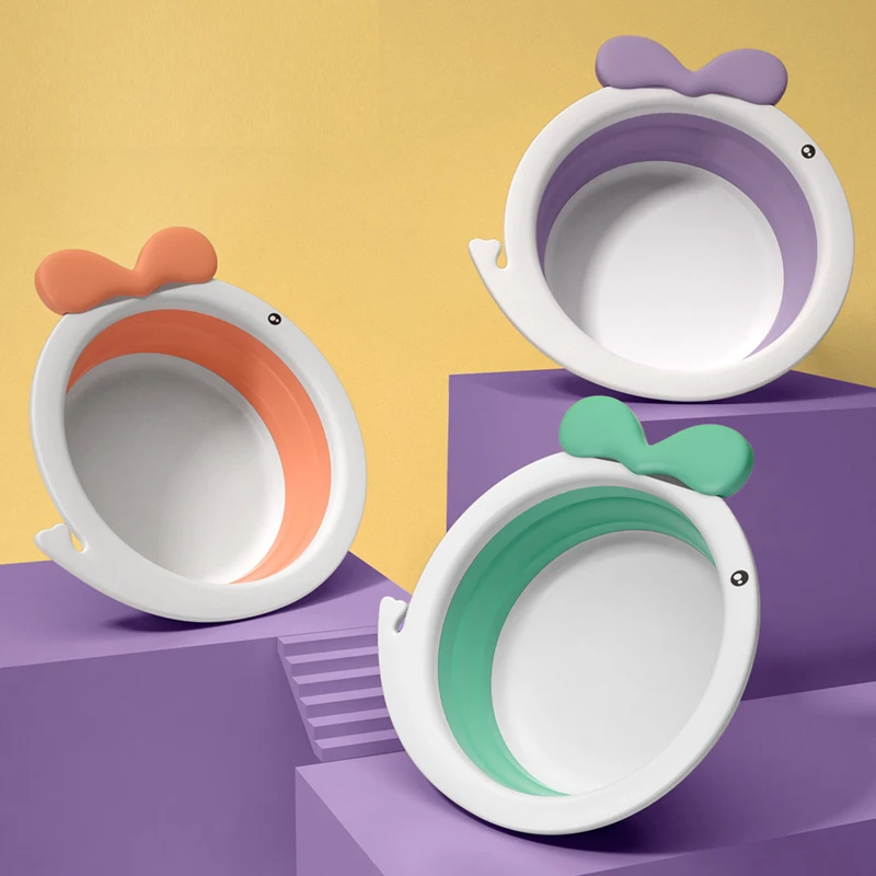 

Baby folding washbasin home children cartoon folding feet butt basin baby telescopic portable thickened small washbasin