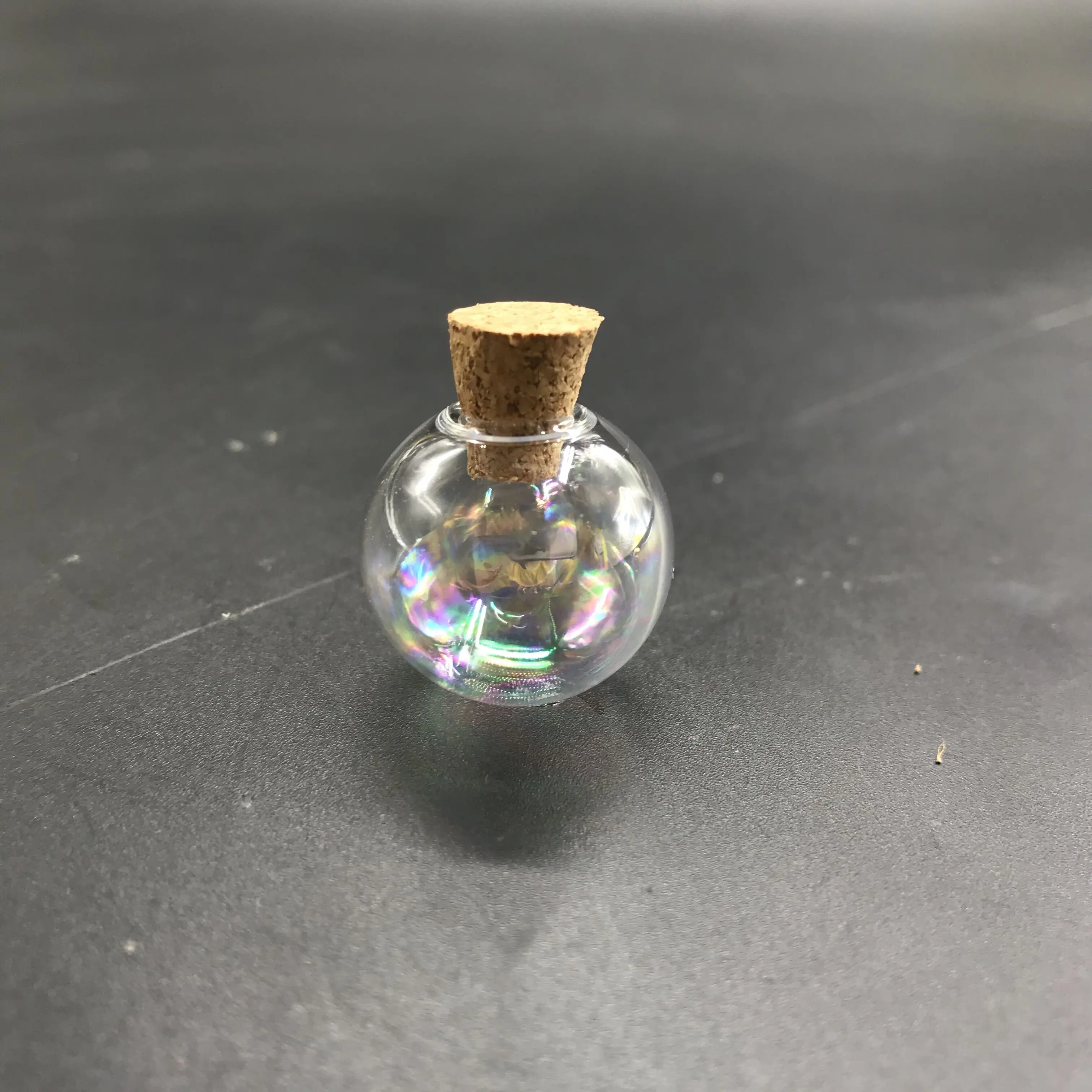 3pcs 14-40mm Rainbow glass round ball bottle with cork glass vial pendant necklace perfume oil globes dome wedding decor