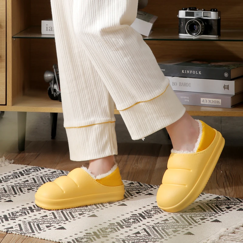 

Winter Women men Fur Slippers Waterproof Warm Plush Household Slides IndoorHome Thick Sole Footwear NonSlip Solid Couple Sandals
