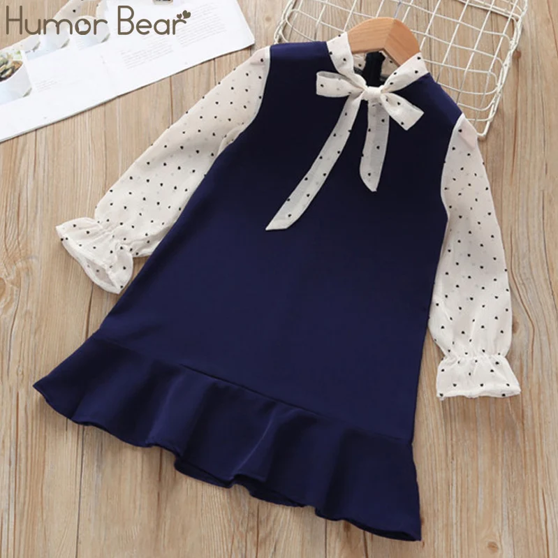 Humor Bear/платья для девочек; весенне-Осенняя детская одежда; платье принцессы с вышивкой для девочек; одежда для детей; платье для дня рождения из 2 предметов