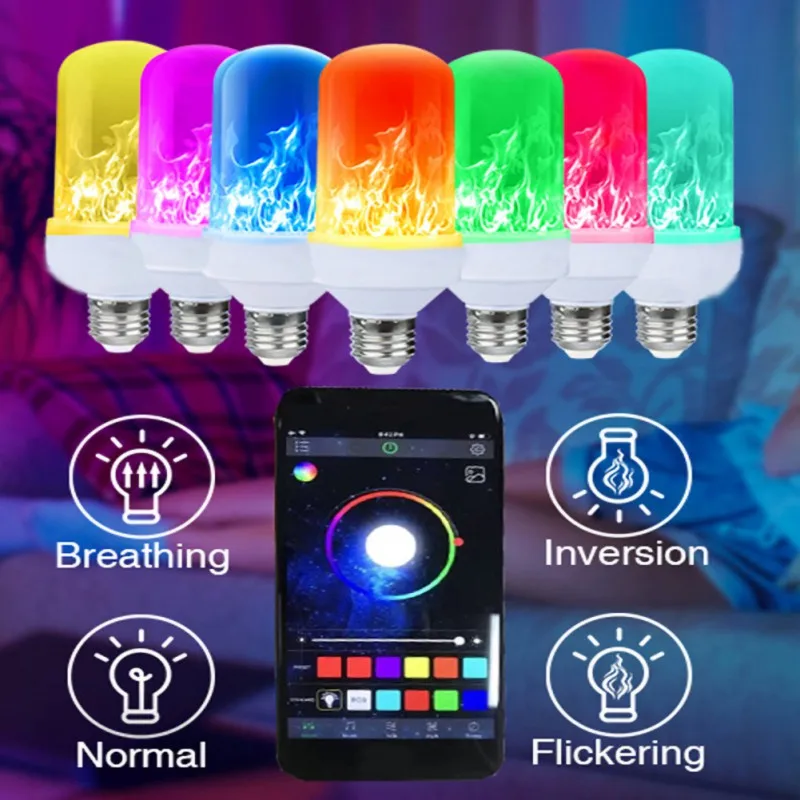 

Smart APP LED Flame Effect Light Bulb 4 Modes With Upside Down Effect 2 Pack E26 Bases Party Decoration