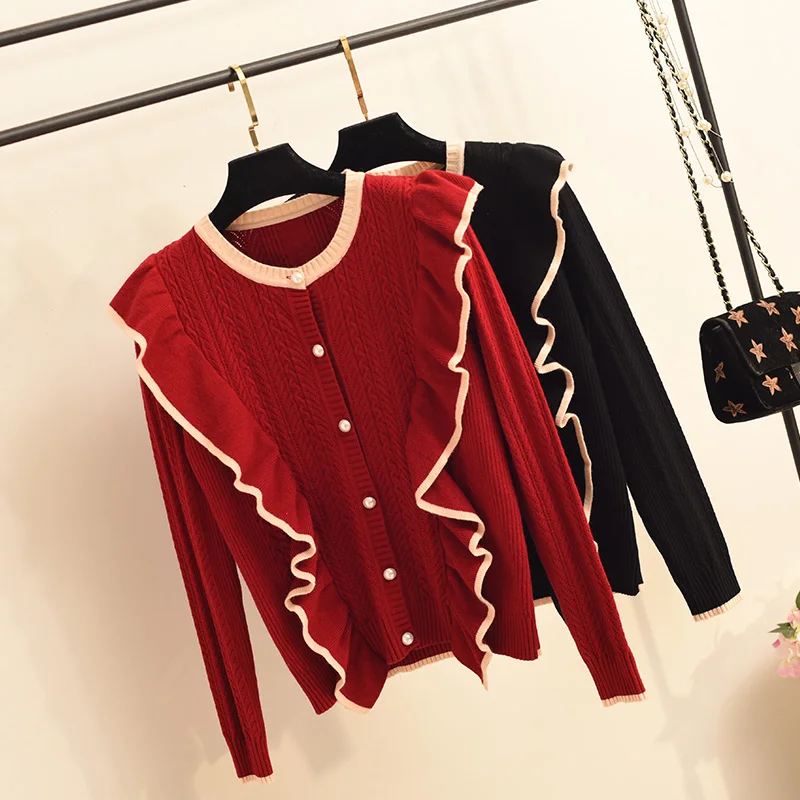 #Special Offers 2019 New Women Knitted Single Breasted Cardigans Sweater Ladies High Elastic Slim Flouncing Elegant Short Sweaters Shirts