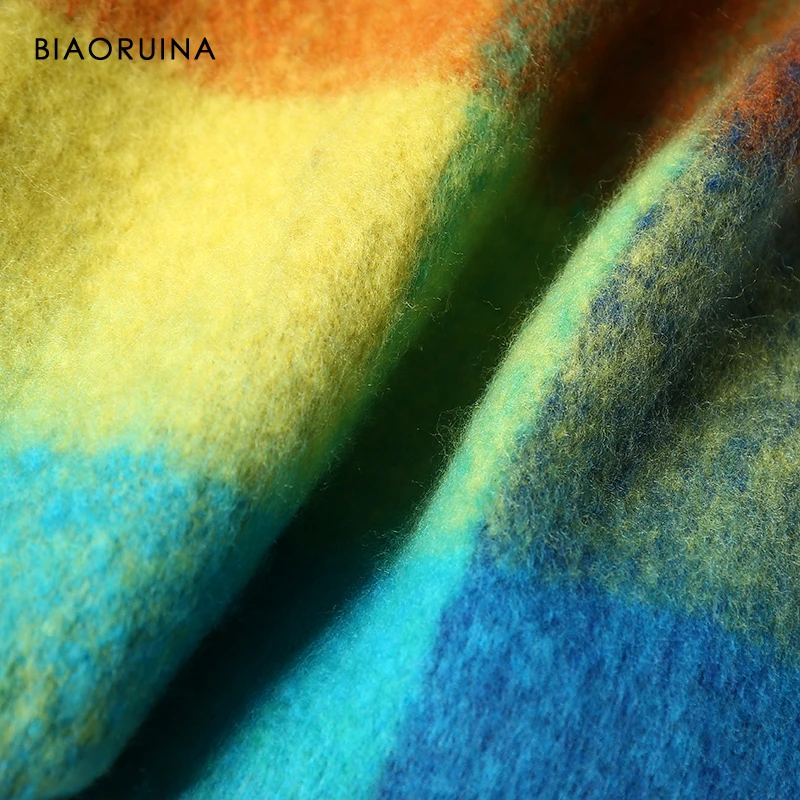BIAORUINA, Женская кашемировая шаль на осень и зиму, модный клетчатый цветной клетчатый шарф, длинный теплый плотный шарф