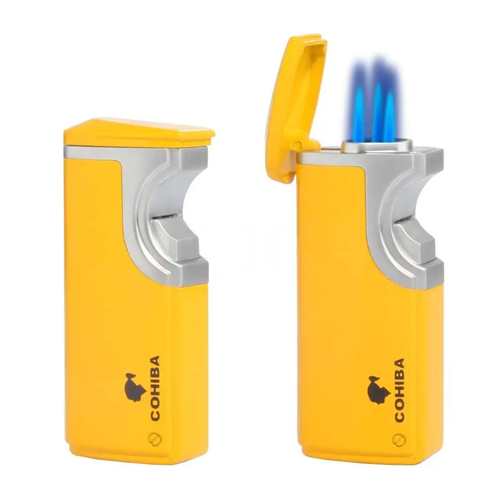 

COHIBA Usb Lighter Electric Windproof Metal Cigarette Lighters Usb Rechargeable Cigar Lighter 3 Jet Torch Flame W/ Cigar Punch