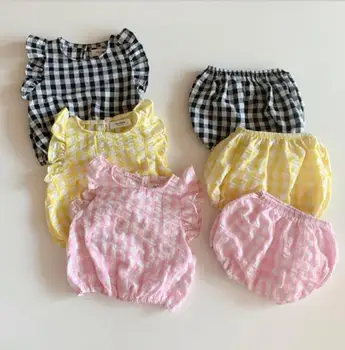 

2020 Wholesale Girls 2 pcs plaid Set Vest+PP Shorts Summer Fashion Girls Suits 0-3t QA632