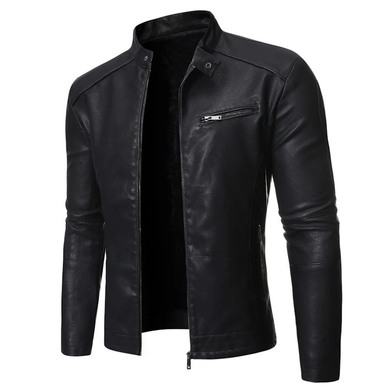 Men's Motorcycle Leather Jacket Large Size Pocket Black Zipper Lapel Slim  Fit Male Spring And Autumn High Quality Pu Coat